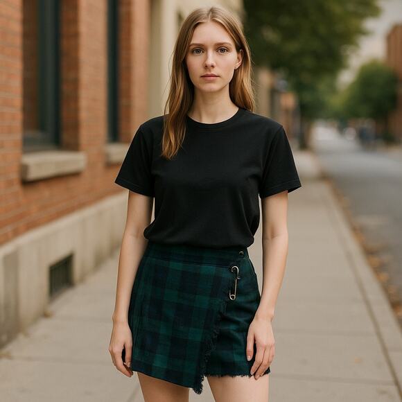 Vintage 1980s Stefano International Blue & Green Plaid Wrap Skort - Size 10 - Picture 1 of 16